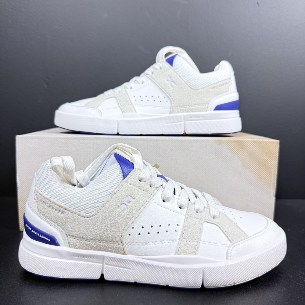 On The Roger Clubhouse Women's Size 5.5 White Grey Indigo Blue Tennis Shoes